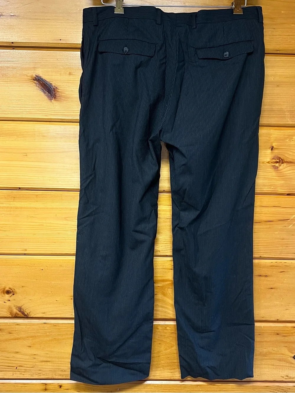 Banana Republic Pants Black Pinstripe Tailor Fit Flat Men Dress Wool 35 / 30